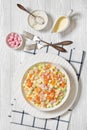 Ambrosia Salad in white bowl, top view Royalty Free Stock Photo