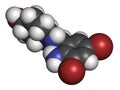 Ambroxol secretolytic drug molecule. Also often used in treatment of soar throat. Atoms are represented as spheres with