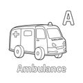 Ambulance Alphabet ABC Coloring Page A