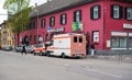 Ambulance arriving fast at accident place in German city