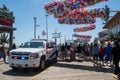 Ambulance on the boardwalk in Atlantic City, New Jersey responding to an incident at the beginning of summer festival beach ball