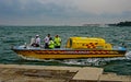 An ambulance boat responds to an emergency call in Venice, Italy. Royalty Free Stock Photo