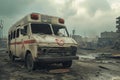 Ambulance burned warzone. Generate Ai Royalty Free Stock Photo