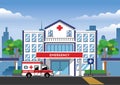 Ambulance car in front of hospital building Royalty Free Stock Photo