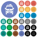Ambulance car front view round flat multi colored icons