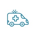 Ambulance car icon. Your first-aid Insurance case. Outline contour blue line.