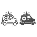 Ambulance car line and glyph icon. Emergency vehicle vector illustration isolated on white. Hospital transport outline Royalty Free Stock Photo