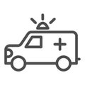 Ambulance car line icon, healthcare concept, Emergency vehicle sign on white background, ambulance truck with siren icon Royalty Free Stock Photo