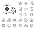 Ambulance car line icon. Medical emergency transport sign. Online doctor, patient and medicine. Vector