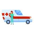 Ambulance car nurse icon, cartoon style