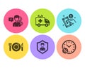 Ambulance car, People and Payment method icons set. Security agency, Food and Loan percent signs. Vector