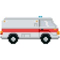 Ambulance car in pixel art style. Vector illustration.