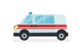 Ambulance car with flasher on roof. Hospital service automobile. Urban transport. Flat vector icon