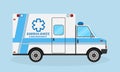 Ambulance car side view with blue strips. Emergency medical service vehicle. Hospital transport. Royalty Free Stock Photo