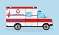 Ambulance car side view. Emergency medical service vehicle. Medics transportation service.