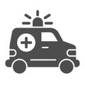 Ambulance car solid icon. Emergency vehicle vector illustration isolated on white. Hospital transport glyph style design Royalty Free Stock Photo