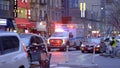 Ambulance car in the streets of New York - NEW YORK CITY, USA - FEBRUARY 14, 2023 Royalty Free Stock Photo