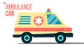 Ambulance Car Vector. Emergency Truck. Hurry Medic Clinic Transportation With Siren Isolated Flat Cartoon Illustration
