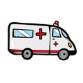 Ambulance car on white background Cute Cartoon transport.