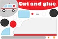 Ambulance in cartoon style, education game for the development of preschool children, use scissors and glue to create the applique