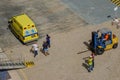 An ambulance on a cruise ship dock in Aruba waiting to take a cruise ship passenger to the hospital for a medical emergency