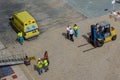 An ambulance on a cruise ship dock in Aruba waiting to take a cruise ship passenger to the hospital for a medical emergency