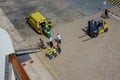 An ambulance on a cruise ship dock in Aruba waiting to take a cruise ship passenger to the hospital for a medical emergency