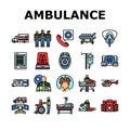 ambulance doctor hospital icons set vector