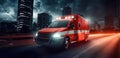 Ambulance driving with emergency lights through the city