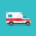 Ambulance emergency automobile car vector illustration, flat cartoon medical vehicle auto side view isolated clipart Royalty Free Stock Photo