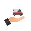 Ambulance emergency car or automobile with hand moving fast vector illustration. Mockup template vector illustration Royalty Free Stock Photo
