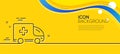 Ambulance emergency car line icon. Hospital transportation vehicle sign. Minimal line yellow banner. Vector