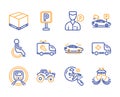 Ambulance emergency, Disabled and Car service icons set. Search flight, Valet servant and Parking signs. Vector