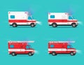 Ambulance and firetruck emergency cars or fire engine truck and medical emergency vehicle automobiles moving fast with