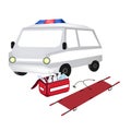 Ambulance and First Aid Box with Medical Supplies Royalty Free Stock Photo