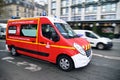 Ambulance of the French fire service speeding in motion blur in Paris France