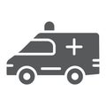 Ambulance glyph icon, medical and car, emergency sign, vector graphics, a solid pattern on a white background.