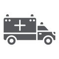 Ambulance glyph icon, transport and drive, emergency car sign, vector graphics, a solid pattern on a white background.