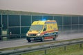 ambulance goes on a call with a flashing light