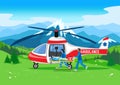 professional team of paramedics delivers a patient by helicopter to the hospital Royalty Free Stock Photo