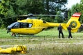 An ambulance helicopter landed in a mountainous village in the field