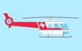 Ambulance helicopter. Red medical evacuation helicopter. Healthcare, hospital and medical diagnostics. Urgency and