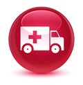 Ambulance icon glassy pink round button