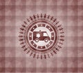 Ambulance icon inside red badge with geometric background. Seamless