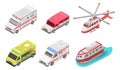 Ambulance icon set, isometric style