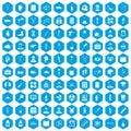 100 ambulance icons set blue