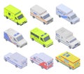 Ambulance icons set, isometric style