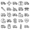 Ambulance icons set, outline style