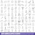 100 ambulance icons set, outline style