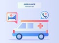 Ambulance Illustration Set Red Cross Van Car Background Of Bed Emergency Call With Flat Color Style